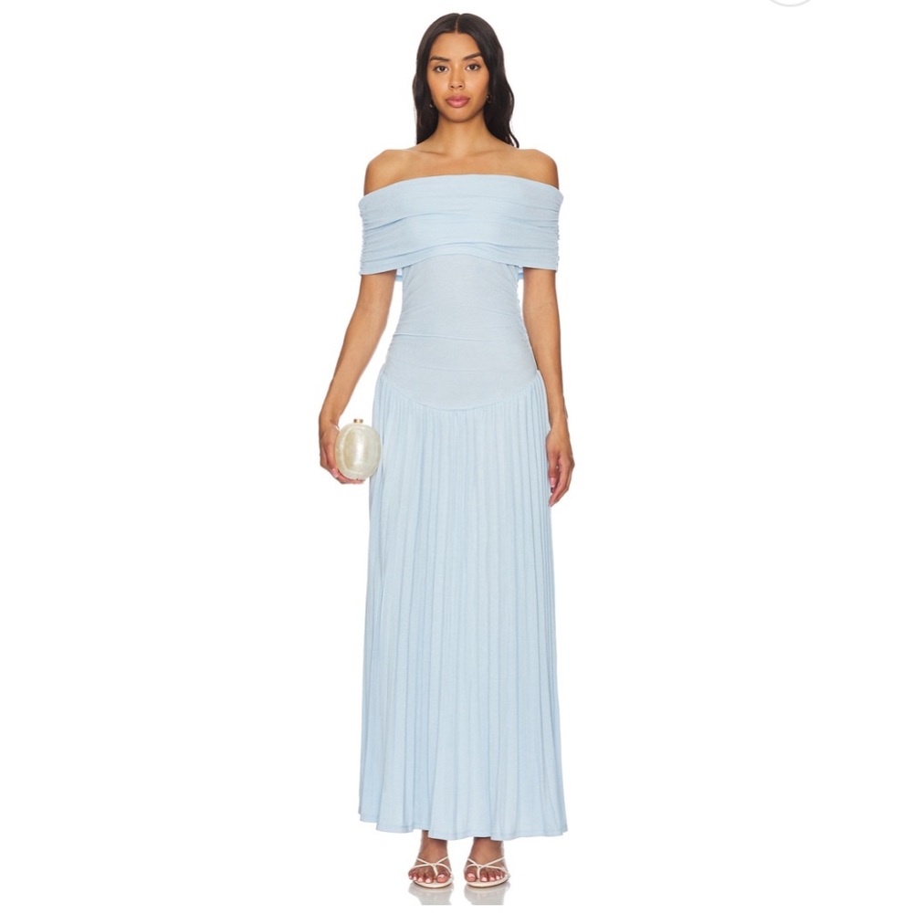 Lioness Field Of Dreams Off Shoulder Pleated Maxi Blue Dress size S